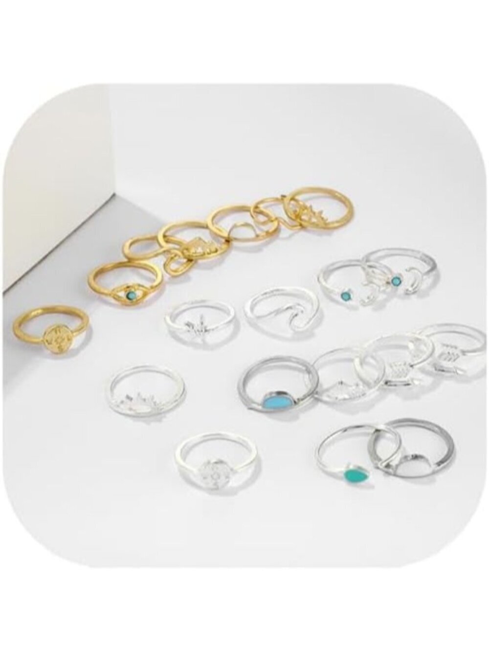 Women's Silver&Gold Zinc Silver Star Moon Vintage Stack able Knuckle Ring Set